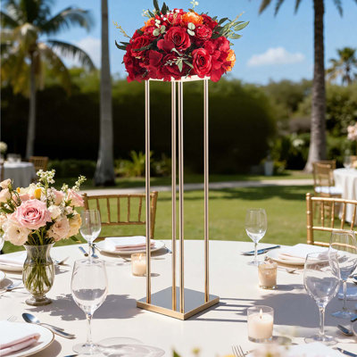 Wedding Flower Stand, 10PCS 31.5-inch Column Flower Stand, Floral Stands with Metal Laminate, Cylindrical Cubic Floral Display Rack for Wedding, Party, Birthday, Home, French Gold Stands