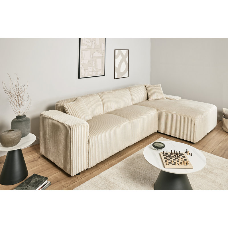 Charee Upholstered Corner Sectional, Right Hand Facing, Beige Corduroy