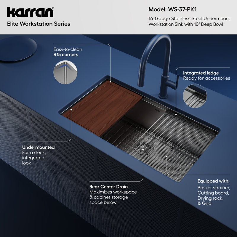 Elite Workstation 32 " L Undermount Single Bowl Stainless Steel Kitchen Sink
