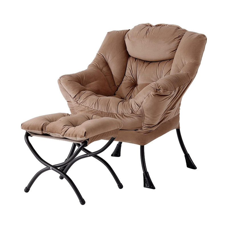 Abramson Lazy Chair, Modern Lounge Accent Chair with Armrests and a Side Pocket, Beige Plush, No