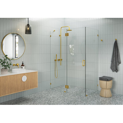 Halo 52 in. x 33 in. x 78 in. 90-degree Fully Frameless Glass Hinged Shower Enclosure