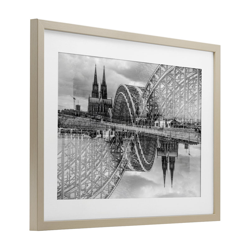 Pont et cathédrale, reproduction encadrée sous verre, conception de Robin Vandenabeele, H 14 po x l 20 po