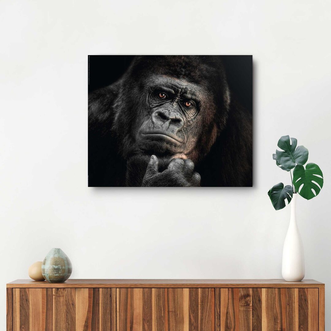 Wandbild Deko Panel Gorilla Affe - Kräftig - Nachdenklich