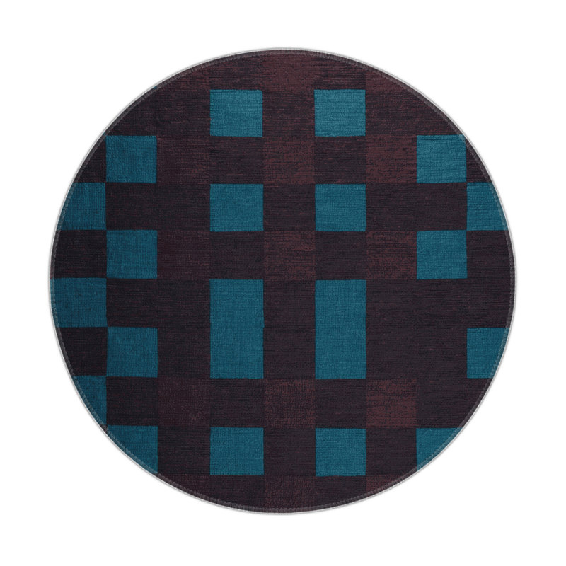 Tapis intérieur / extérieur mauve à carreaux, Rond 5 pi