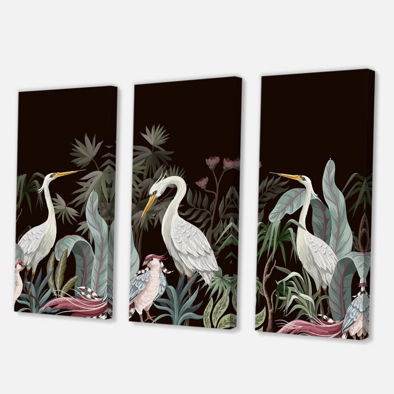 Chinoiserie avec oiseaux et pivoines III - impression de 3 pièces
