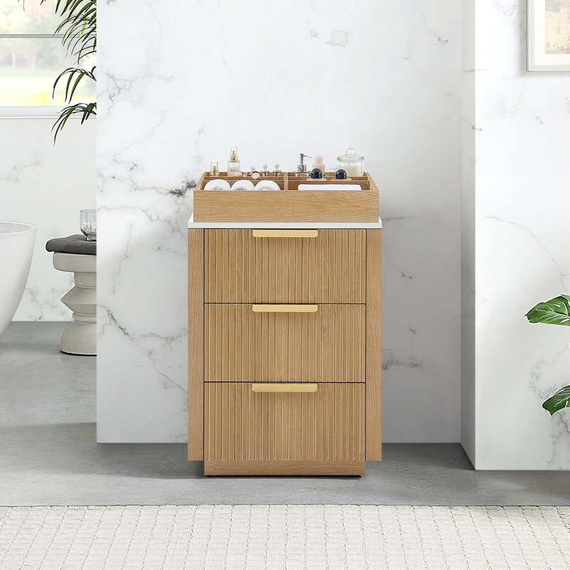 Santarem 24 po Armoire de rangement en bois massif gris cendré délavé pour salle de bain et salon, Gris cendré délavé