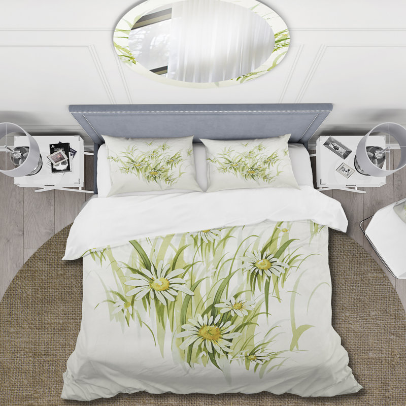 Dessin rétro de fleurs I - Ensemble de housse de couette rétro - Microfibre de polyester