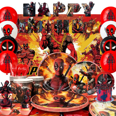 Deadpool Birthday Party Decorations, 98 Pcs Deadpool Party Supplies & Deadpool Party Tableware for Kids Set