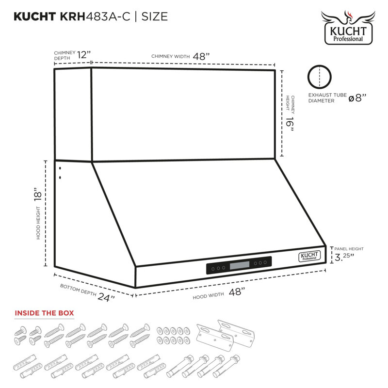 KUCHT 48 po 6,7 pi³ Cuisinière à deux brûleurs au gaz naturel en pierres précieuses avec hotte murale