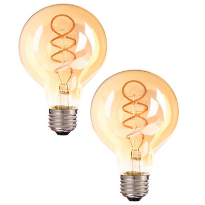 G125 Edison Globe LED Bulb 4W E27 Spiral Filament Warm White 2700K Amber Glass Non-Dimmable
