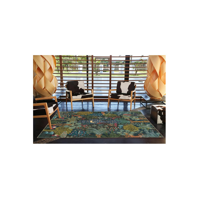 Tapis tissé à motif botanique lavable, Sous-tapis carré 4 pi 11 po inclus