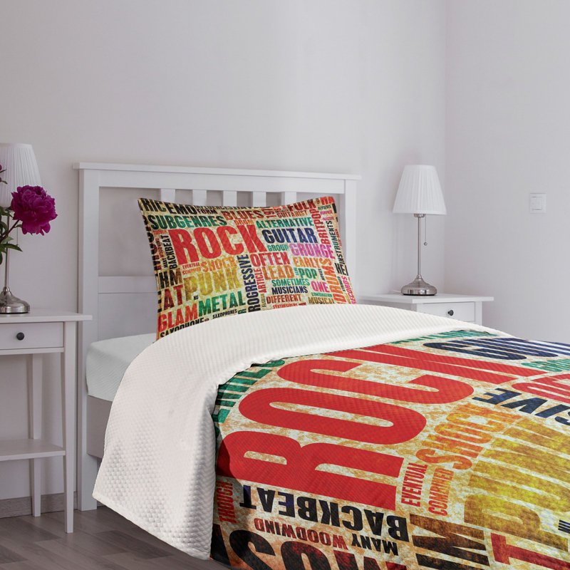Twin White Quilted Rock 'n' Roll Bedspread Set