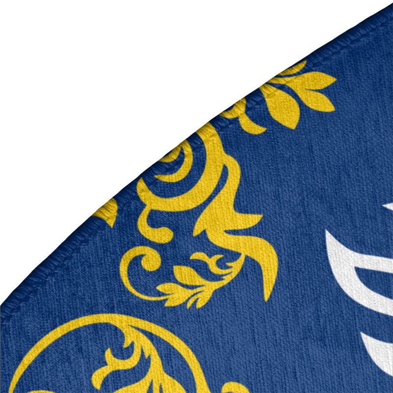 Tapis rond bleu damassé à motif baroque
