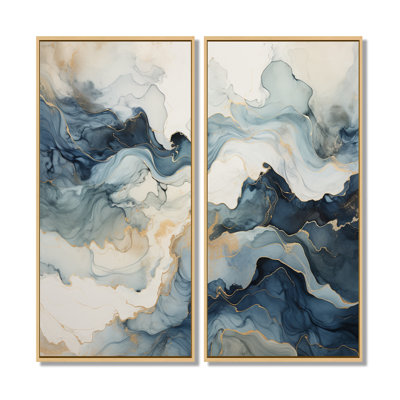 Minimalism River Mountain Wonders - River Mountain Canvas Print, Blue Landscapes Wall Art Set Of 2