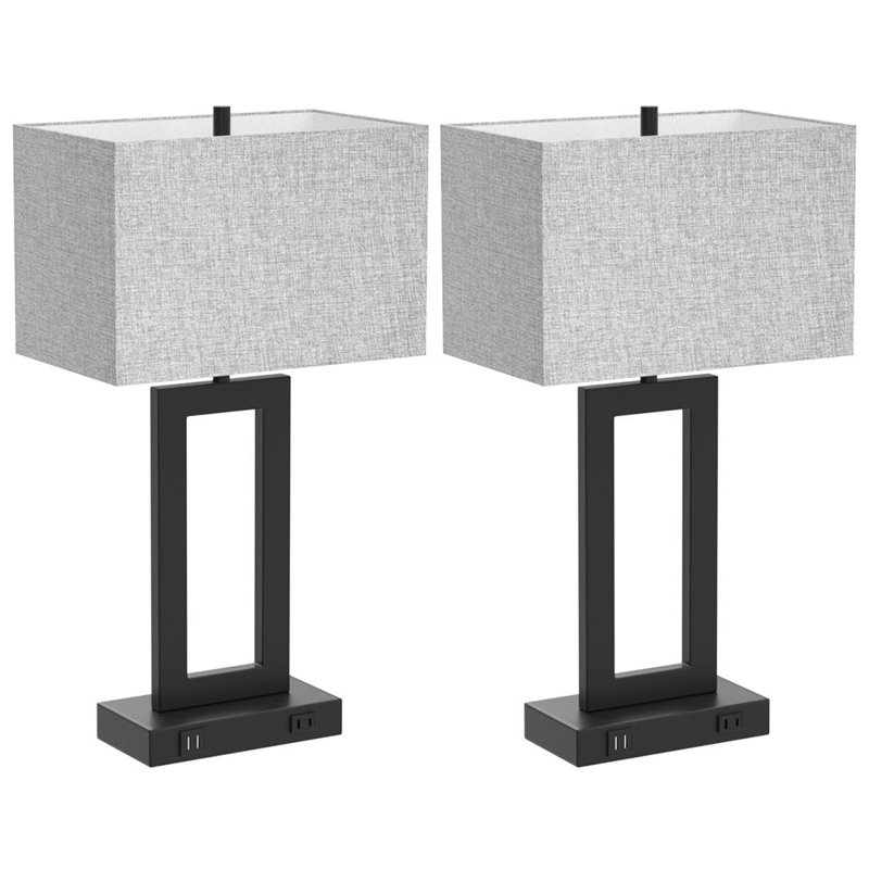 Ensemble de 2 lampes de table 22 po pour chambre à coucher, Black, Gris