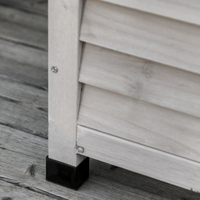 Boîte de rangement en bois gris 75 gallons - Rangement extérieur avec espace d'aération et vernis résistant aux intempéries pour une protection accrue