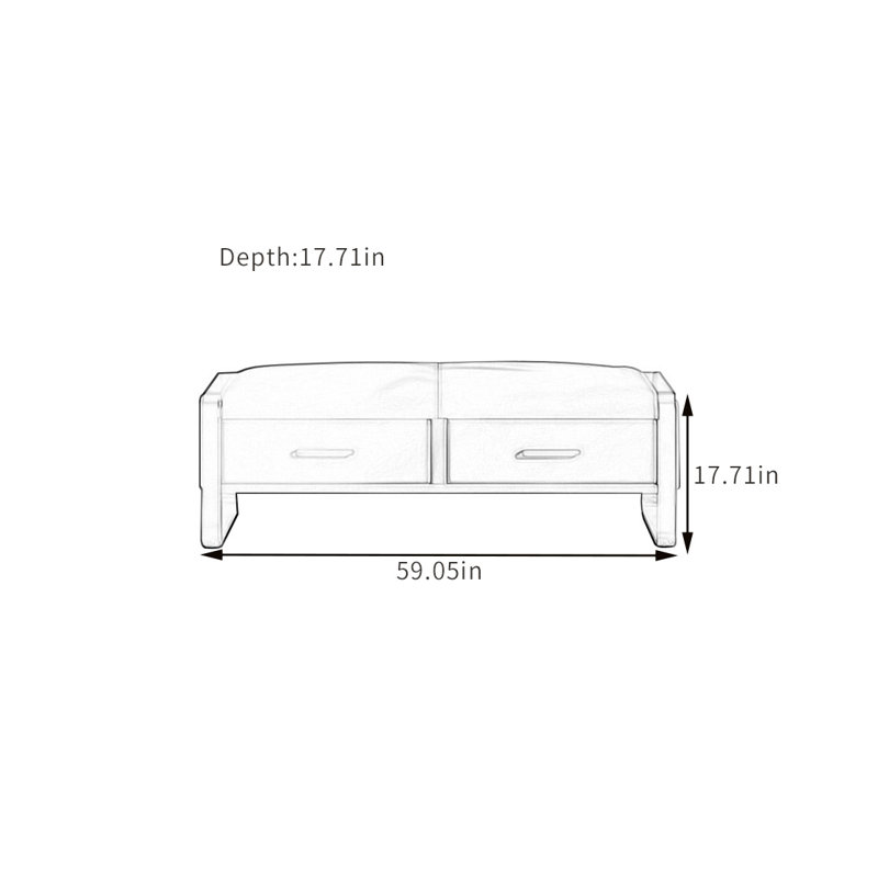 Banc de rangement rembourré en microfibre Esthen, H 17,71 po x l 59,05 po x P 17,71 po, Orange