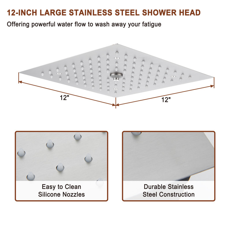 AquaRhapsody Flush Ceiling Mounted Luxury Shower System with 6 Body Jets and LED Lights, Brushed Nickel