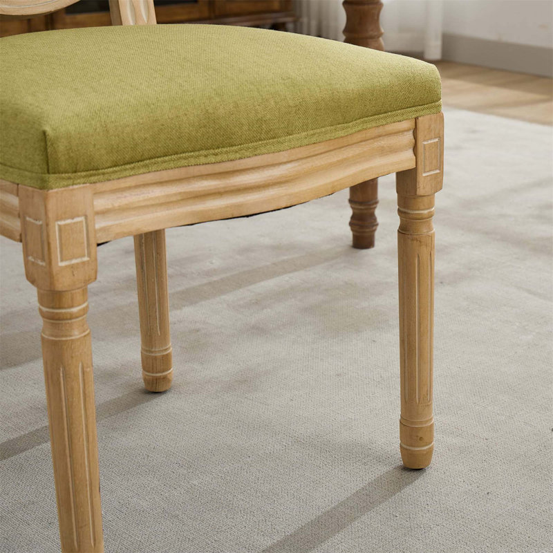 Chaises de salle à manger en bois massif de style français avec tissu en lin, ensemble de 2, sièges confortables et durables