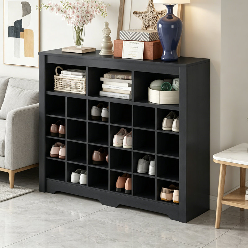 Armoire à chaussures moderne et élégante avec 24 casiers et console de haute qualité, Noir