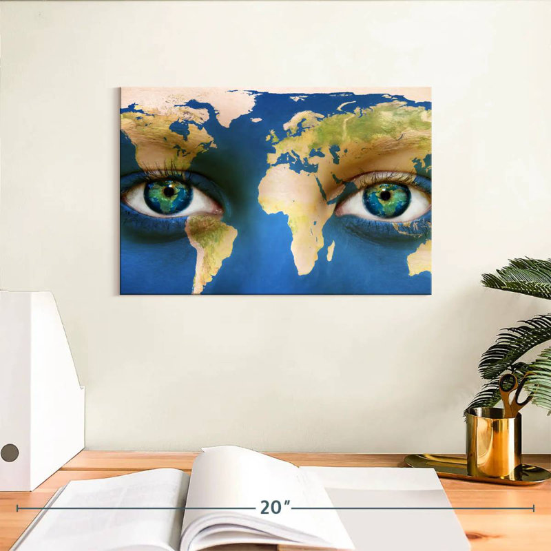 Carte du monde aux yeux bleus d'Aliaz, H 8 po x l 12 po