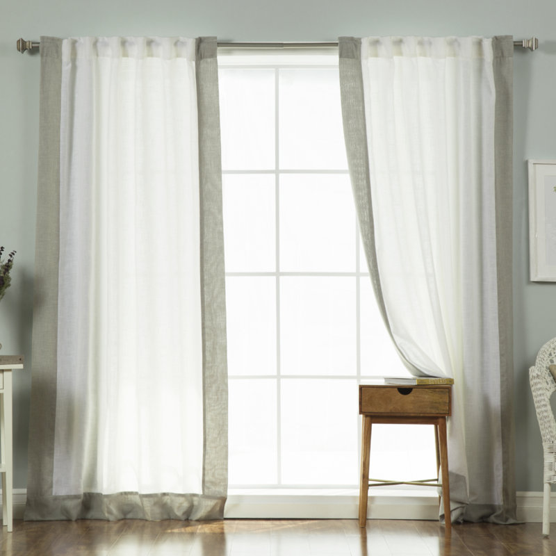 Lithonia Linen Blend Curtain, Bright White/Gray