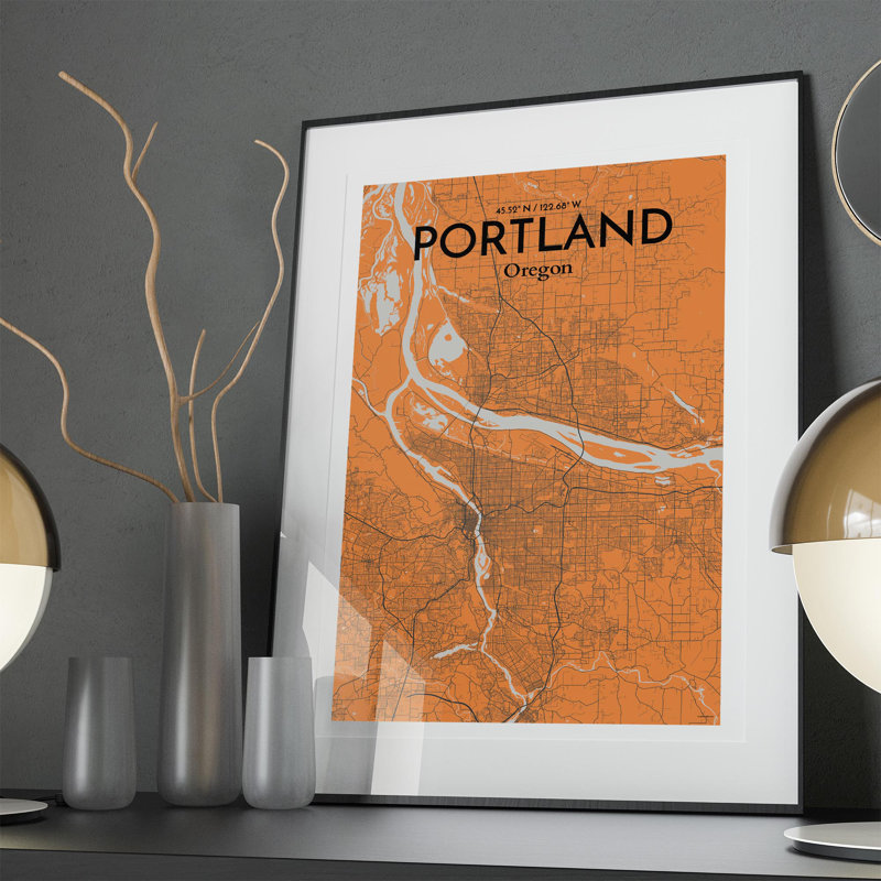 Portland City Map In Orange - No Frame Print, 36cm H x 24cm W x 0.05cm D