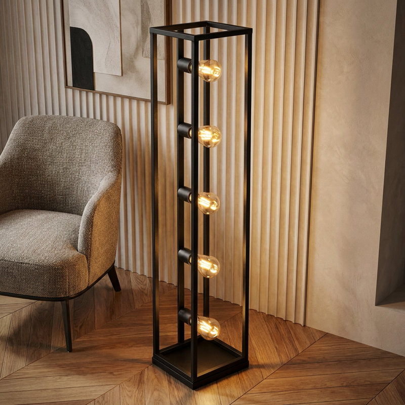 Lampadaire géométrique contemporain noir Meridian à 5 lumières