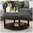 Large Round Upholstered Tufted Linen Ottoman Coffee Table With Wood Shelf Storage, For Indoor And Outdoor Use-50775067-50775068