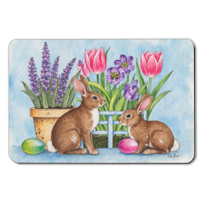 Tapis de bain Spring Bunnies avec tulipes, 36 po x 24 po
