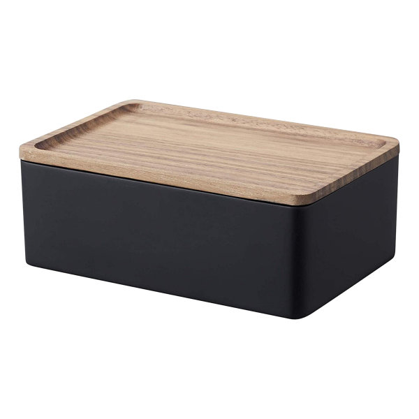 Yamazaki Home Rin Accessory Box – Wooden Lid Tray For Jewelry, Watches, Sunglasses, Polystone, 4.92 X 7.28 Inches
