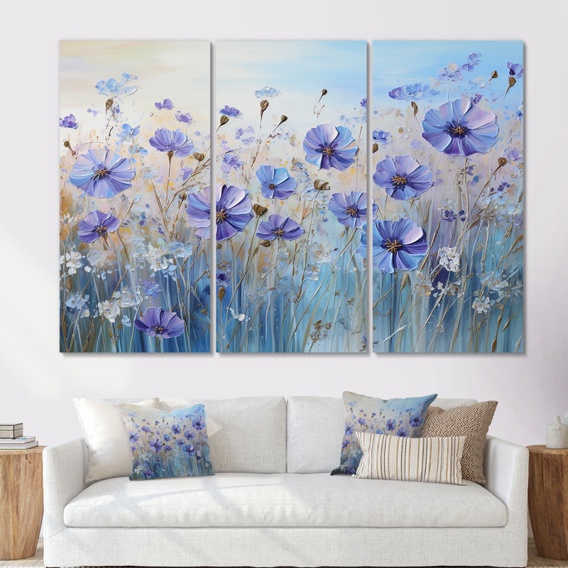 Cornflowers Serenity Flowers Field I - Ensemble de décoration murale champ de fleurs, H 28 po x l 36 po x P 1 po
