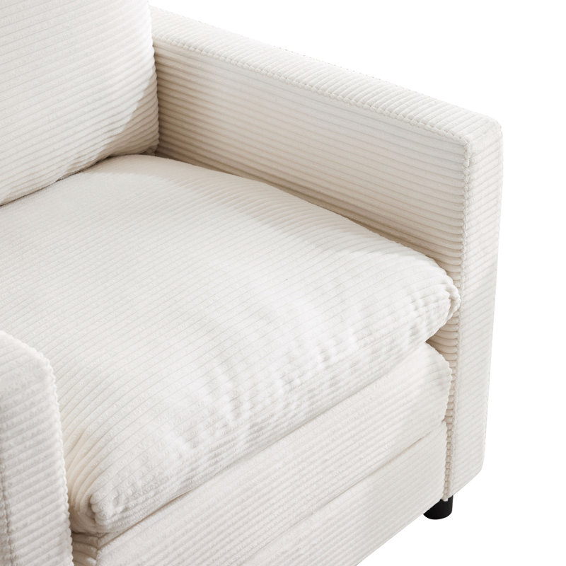 Fauteuil rembourré en velours côtelé avec repose-pieds, fauteuil surdimensionné pour chambre à coucher, salon, bureau (beige)