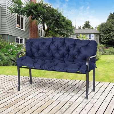 Coussins de banc touffetés pour mobilier d'extérieur, 3 places de remplacement pour balancelle, canapé / canapé de patio, rembourrés, dossier inclus, bleu foncé