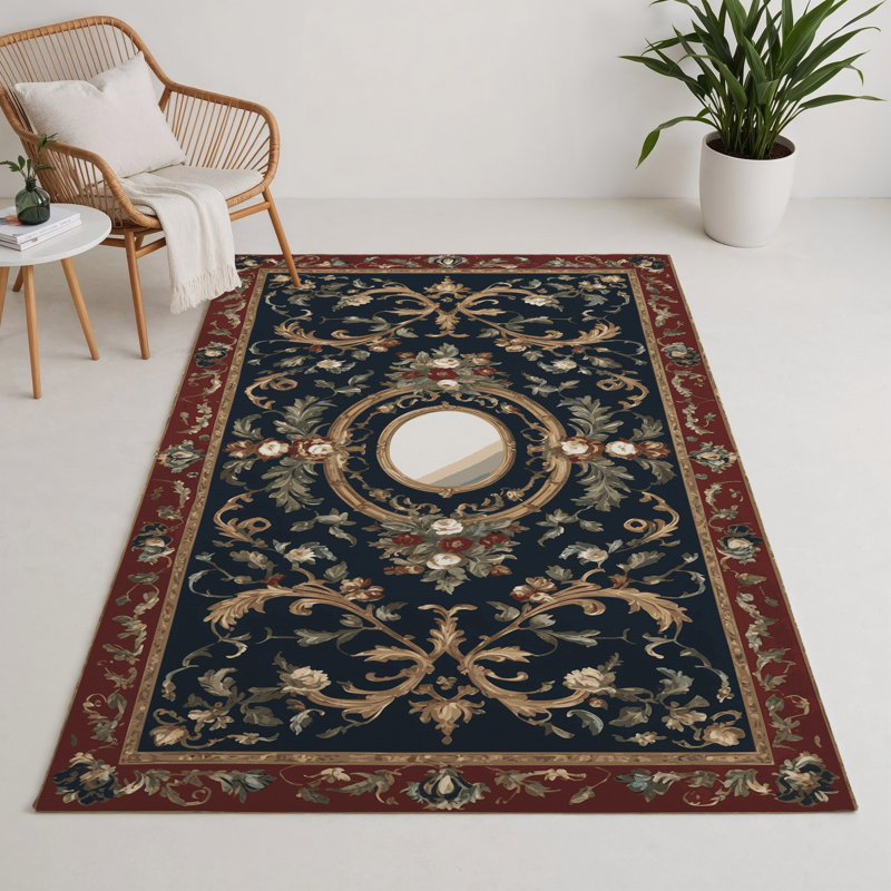 French Black Indoor and Outdoor Area Rug, Rectangle 5' x 7'