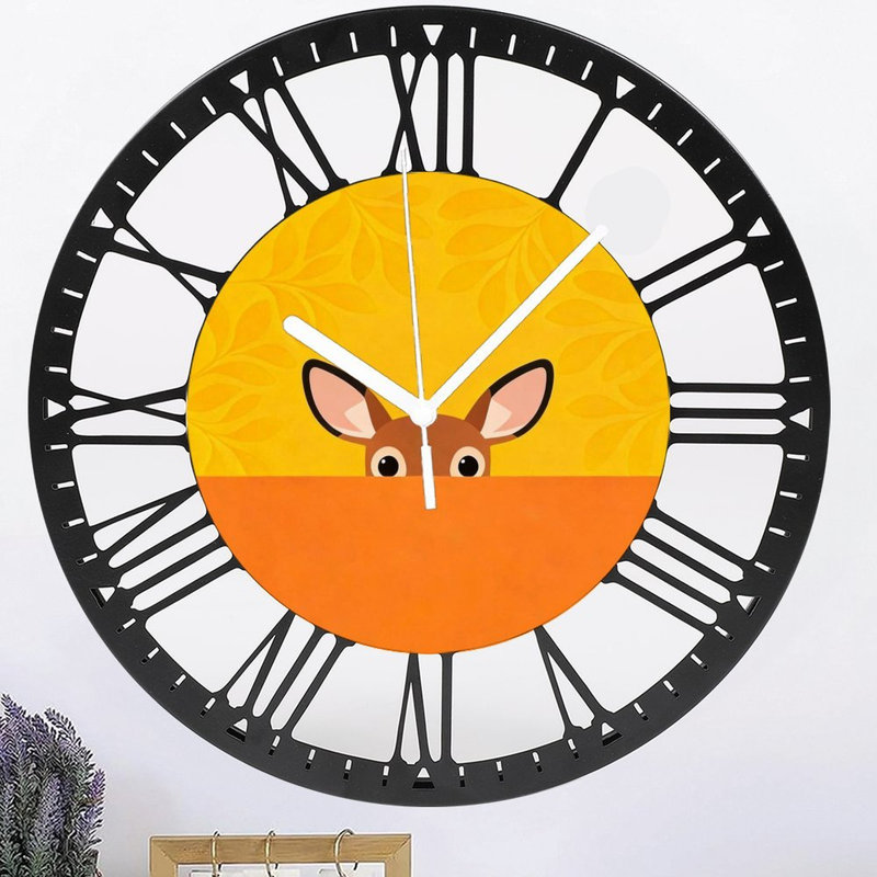 Horloge murale ronde en fer 10 po avec mouvement à quartz silencieux, chiffres romains, impression UV, Chevreuil
