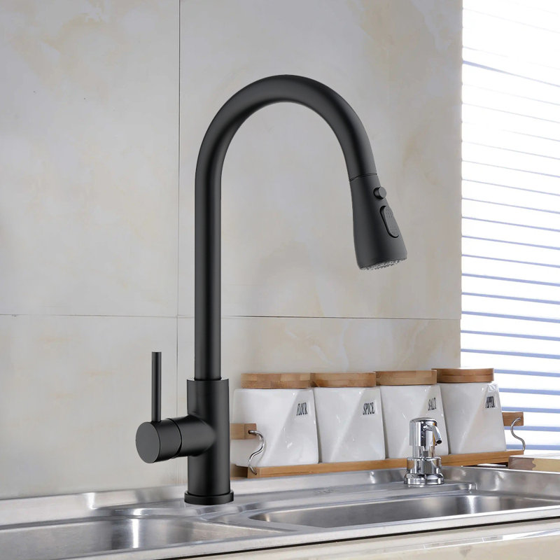 Robinet de cuisine à poignée simple sans contact avec accessoires WERFY, Noir mat