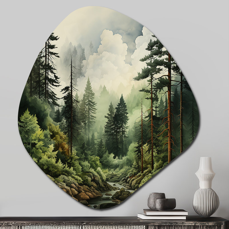 Gulran - Tree Pine Nebula Shape Irregular Metal Wall Decor, 28" H x 25" W x 1" D