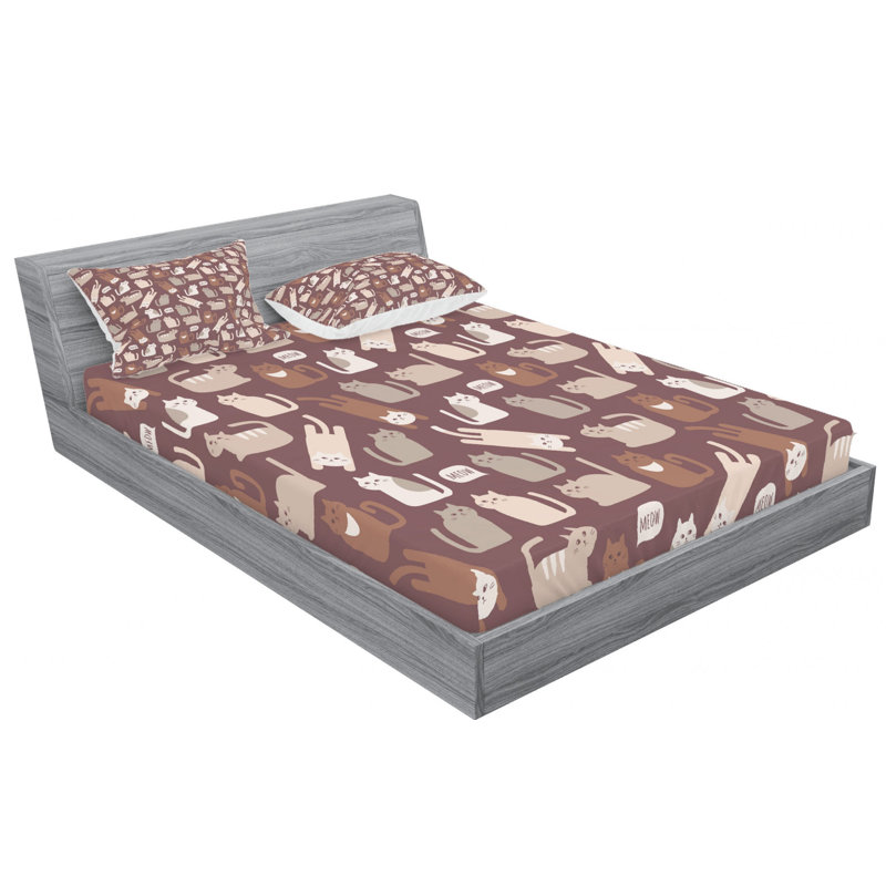 Microfiber Patterned Fitted Sheet, Full Fitted Sheet with 2 Pillowcases