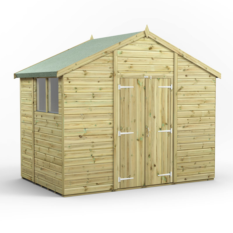 Powersheds 6 x 10ft Premium Pressure Treated Timber Apex Garden Shed, Double Doors