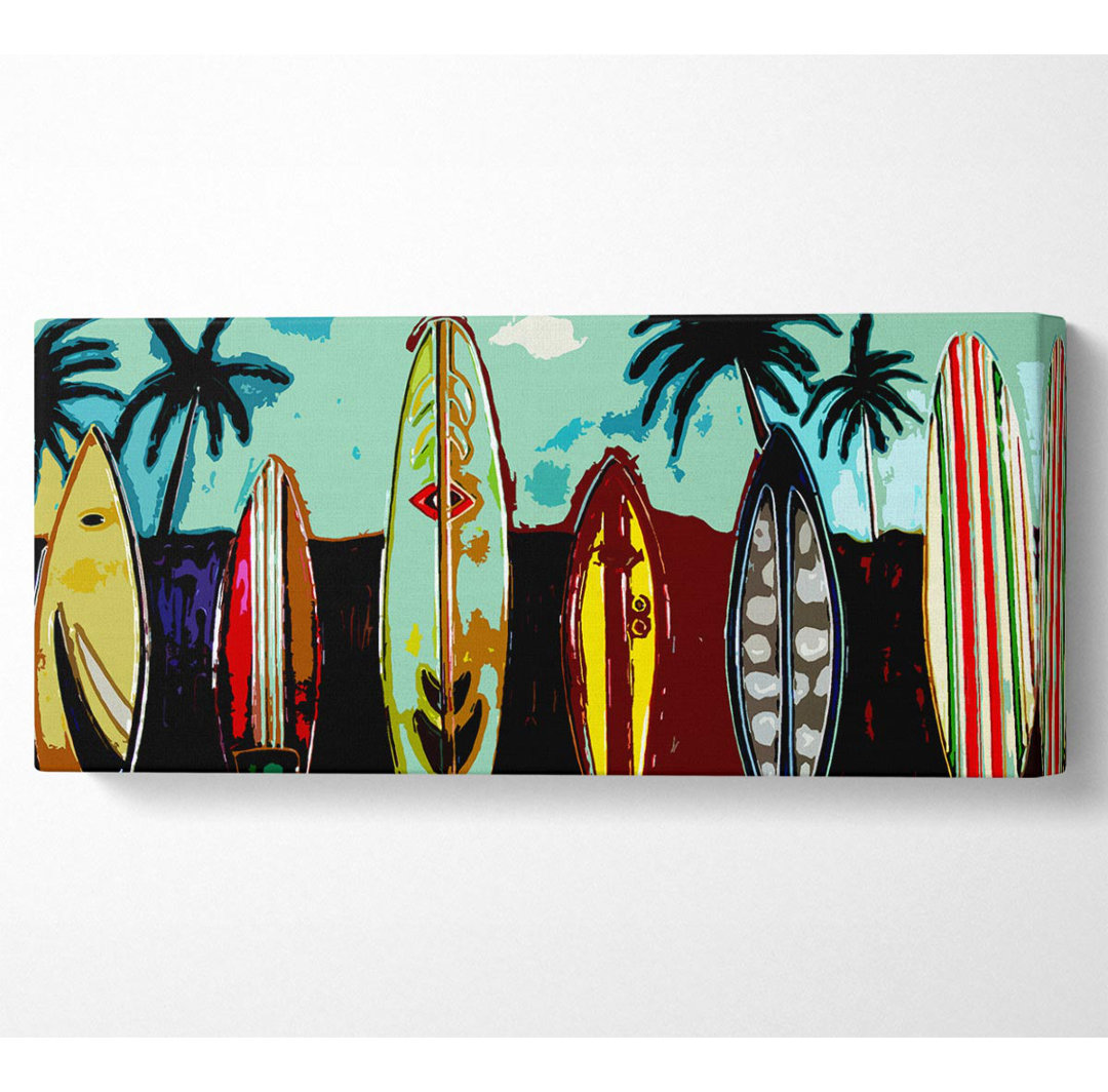 Surfbrett-Paradies - Panorama-Kunstdrucke aus gerollter Leinwand