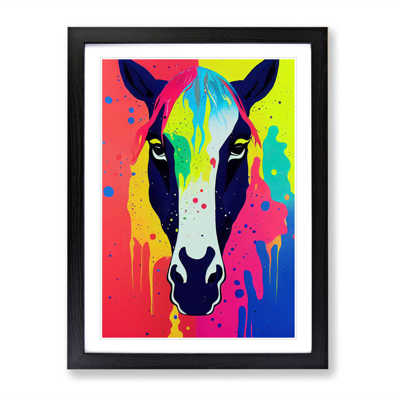 Horse Paint Drips No.2 Abstract - Single Picture Frame Painting, Black, 34cm H x 25cm W x 2cm D