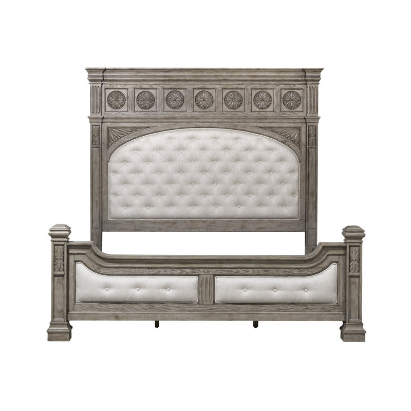 Kingsbury French Gray Oak Tufted King Bed with Upholstered Headboard