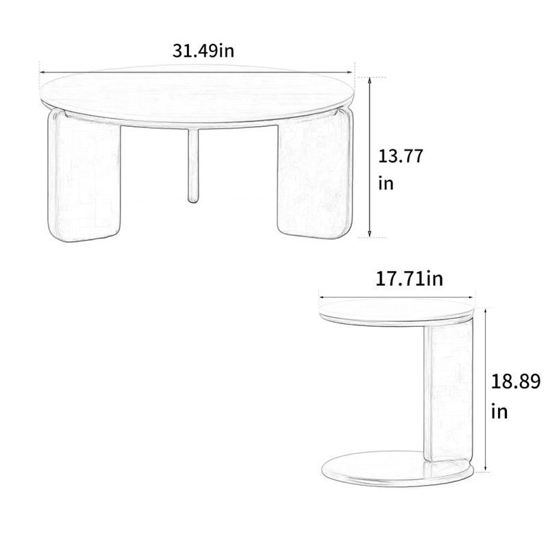 Solid Wood Coffee Table with Cave Stone Slab