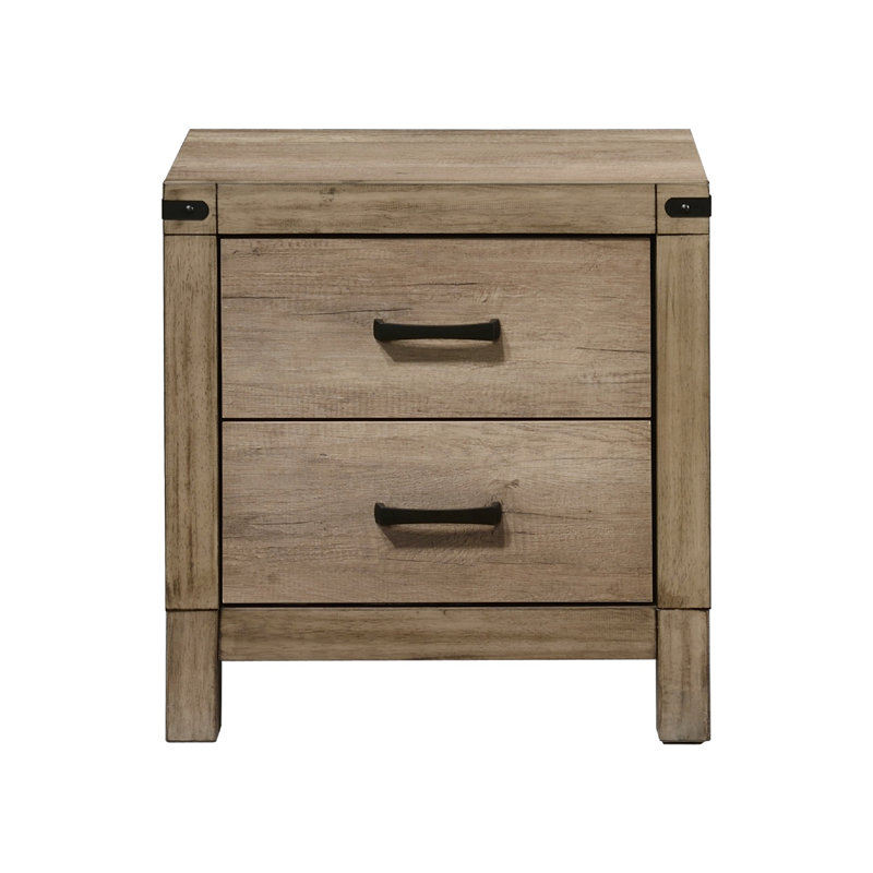 Table de chevet contemporaine à deux tiroirs avec finition en mélamine rustique