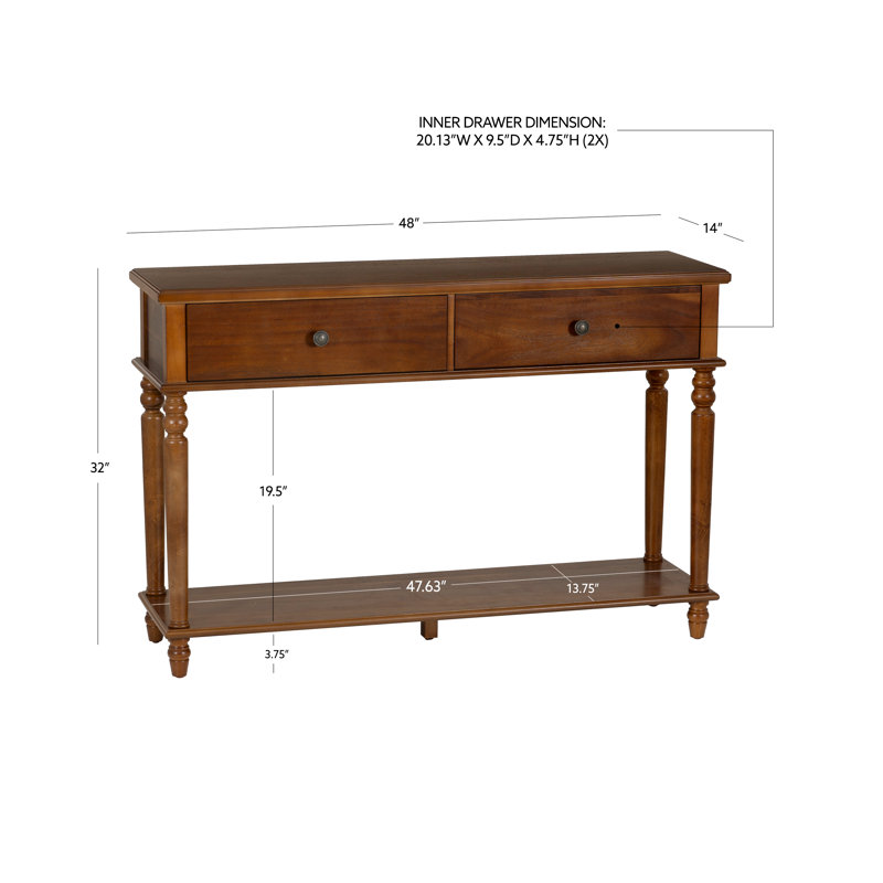 Birkley 48” 2-Drawer Console Table With Display Shelf, Brown