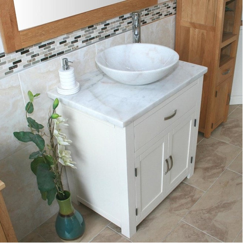 Roden 751mm Single Bathroom Vanity with Vessel Stone Basin, Grey, White, Black Quartz