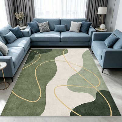 Green Abstract Line   area rugs for Living Room, Soft and Comfortable, Suitable for all seasons, easy to maintain, machine washable Indoor floor mat, Under Table Farmhouse suitable for Bedroom, Dining Room, Study,  Balcony, Home Decor Patio