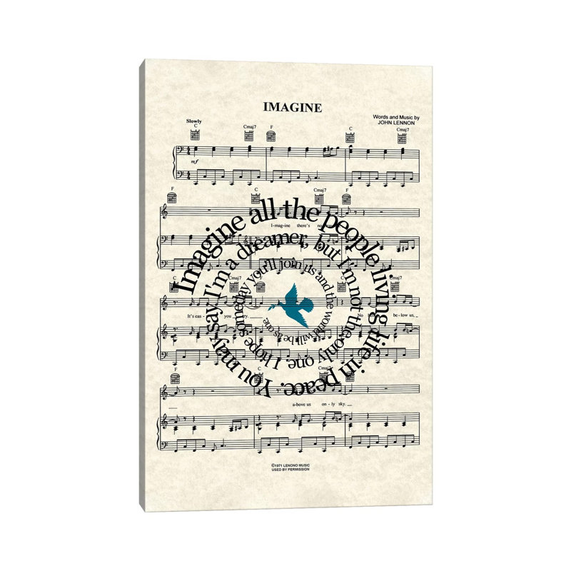Imagine - Blue Dove by WordsAndMusicArt - Wrapped Canvas Print, 20.32 cm H x 30.48 cm W