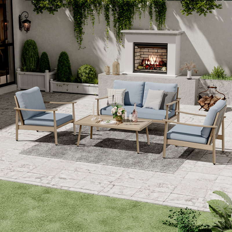 Mariene Rectangular Metal Outdoor Coffee Table , 41'' in. W 22'' in. D, Beige